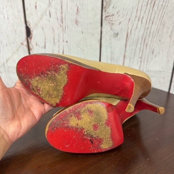 JEFFREY CAMPBELL Elegant calf leather Peep-Toe Heels - Tan and Red 7.5 GUC - Picture 3 of 15